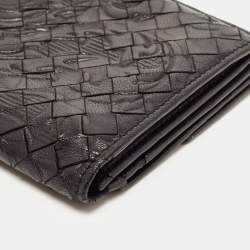 Pre Owned Bottega Veneta Black Intrecciato Leather Flap Continental Wallet