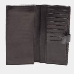 Pre Owned Bottega Veneta Black Intrecciato Leather Flap Continental Wallet