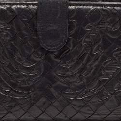 Pre Owned Bottega Veneta Black Intrecciato Leather Flap Continental Wallet