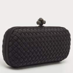 Pre Owned Bottega Veneta Black Intrecciato Fabric Knot Long Clutch