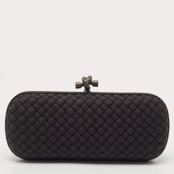 Pre Owned Bottega Veneta Black Intrecciato Fabric Knot Long Clutch