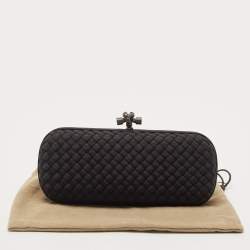 Pre Owned Bottega Veneta Black Intrecciato Fabric Knot Long Clutch
