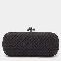 Pre Owned Bottega Veneta Black Intrecciato Fabric Knot Long Clutch