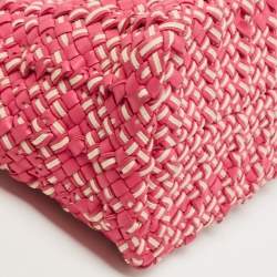 Pre Owned Bottega Veneta Pink/Beige Top Woven Leather Shopper Tote