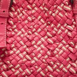 Pre Owned Bottega Veneta Pink/Beige Top Woven Leather Shopper Tote