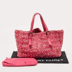 Pre Owned Bottega Veneta Pink/Beige Top Woven Leather Shopper Tote