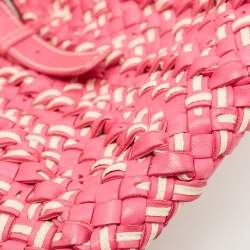 Pre Owned Bottega Veneta Pink/Beige Top Woven Leather Shopper Tote