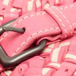 Pre Owned Bottega Veneta Pink/Beige Top Woven Leather Shopper Tote