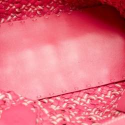 Pre Owned Bottega Veneta Pink/Beige Top Woven Leather Shopper Tote