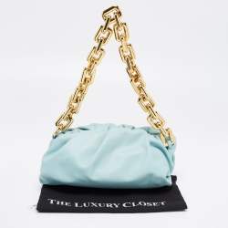Pre Owned Bottega Veneta Sky Blue Leather Chain Pouch Shoulder Bag