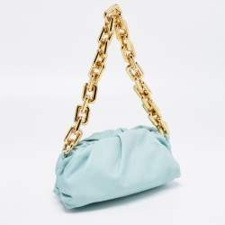 Pre Owned Bottega Veneta Sky Blue Leather Chain Pouch Shoulder Bag