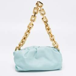 Pre Owned Bottega Veneta Sky Blue Leather Chain Pouch Shoulder Bag
