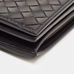Pre Owned Bottega Veneta Black Intrecciato Leather Trifold French Wallet