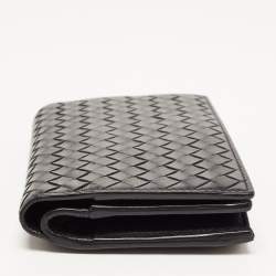 Pre Owned Bottega Veneta Black Intrecciato Leather Trifold French Wallet