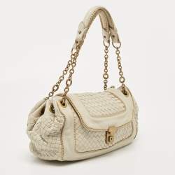 مملوكة مسبقًا Bottega Veneta Ivory/Gold Intrecciato Leather Napoli Shoulder Bag