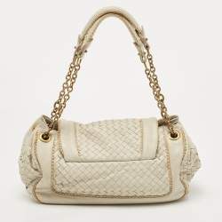 مملوكة مسبقًا Bottega Veneta Ivory/Gold Intrecciato Leather Napoli Shoulder Bag