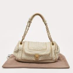 مملوكة مسبقًا Bottega Veneta Ivory/Gold Intrecciato Leather Napoli Shoulder Bag