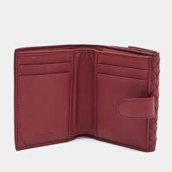 مملوكة مسبقًا Bottega Veneta Reddish Brown Intrecciato Leather French Compact Wallet