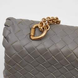 Pre Owned Bottega Veneta Grey Intrecciato Leather Baby Olimpia Shoulder Bag