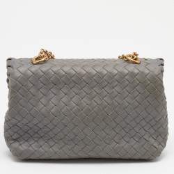Pre Owned Bottega Veneta Grey Intrecciato Leather Baby Olimpia Shoulder Bag
