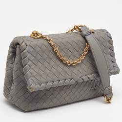 Pre Owned Bottega Veneta Grey Intrecciato Leather Baby Olimpia Shoulder Bag