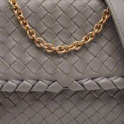 Pre Owned Bottega Veneta Grey Intrecciato Leather Baby Olimpia Shoulder Bag