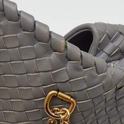 Pre Owned Bottega Veneta Grey Intrecciato Leather Baby Olimpia Shoulder Bag