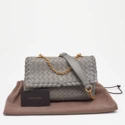Pre Owned Bottega Veneta Grey Intrecciato Leather Baby Olimpia Shoulder Bag
