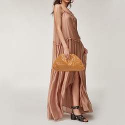 Pre Owned حقيبة صغيرة كلتش بوتيغا جلد بني فاتح