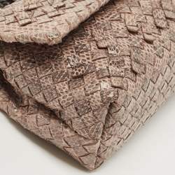 Pre Owned Bottega Veneta Beige/Black Watersnake Leather Olimpia Shoulder Bag