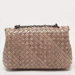 Pre Owned Bottega Veneta Beige/Black Watersnake Leather Olimpia Shoulder Bag