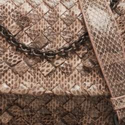 Pre Owned Bottega Veneta Beige/Black Watersnake Leather Olimpia Shoulder Bag