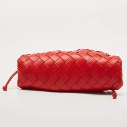 Pre Owned Bottega Veneta Red Intrecciato Leather Mini The Pouch Bag