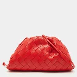 Pre Owned Bottega Veneta Red Intrecciato Leather Mini The Pouch Bag