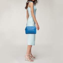 Pre Owned Bottega Veneta Blue Intrecciato Leather Nodini Crossbody Bag