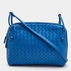 Pre Owned Bottega Veneta Blue Intrecciato Leather Nodini Crossbody Bag
