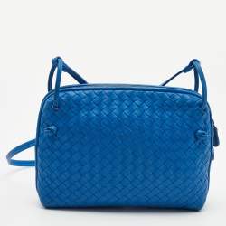 Pre Owned Bottega Veneta Blue Intrecciato Leather Nodini Crossbody Bag