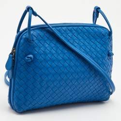 Pre Owned Bottega Veneta Blue Intrecciato Leather Nodini Crossbody Bag