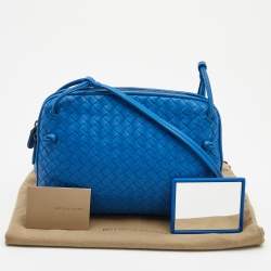 Pre Owned Bottega Veneta Blue Intrecciato Leather Nodini Crossbody Bag