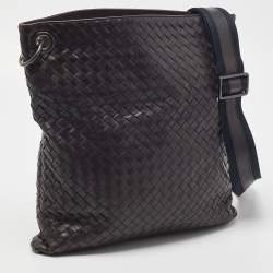 Pre Owned Bottega Veneta Brown Intrecciato Leather Messenger Bag