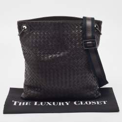 Pre Owned Bottega Veneta Brown Intrecciato Leather Messenger Bag