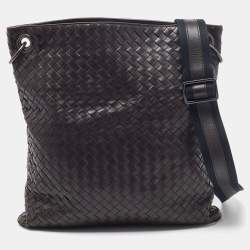 Pre Owned Bottega Veneta Brown Intrecciato Leather Messenger Bag