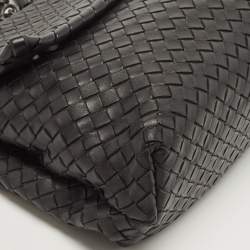Pre Owned Bottega Veneta Black Intrecciato Leather Medium Olimpia Flap Shoulder Bag