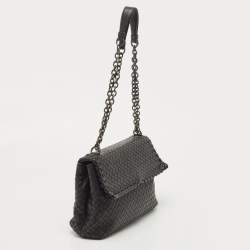 Pre Owned Bottega Veneta Black Intrecciato Leather Medium Olimpia Flap Shoulder Bag