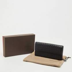 Pre Owned Bottega Veneta Black Intrecciato Leather Flap Continental Wallet