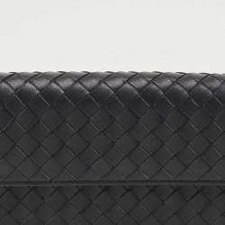 Pre Owned Bottega Veneta Black Intrecciato Leather Flap Continental Wallet