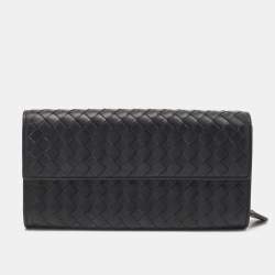 Pre Owned Bottega Veneta Black Intrecciato Leather Flap Continental Wallet