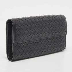 Pre Owned Bottega Veneta Black Intrecciato Leather Flap Continental Wallet