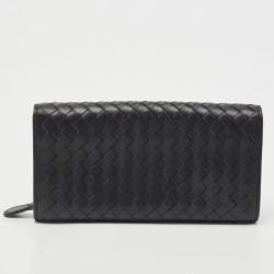 Pre Owned Bottega Veneta Black Intrecciato Leather Flap Continental Wallet