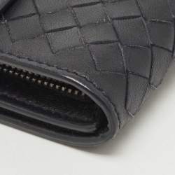 Pre Owned Bottega Veneta Black Intrecciato Leather Flap Continental Wallet